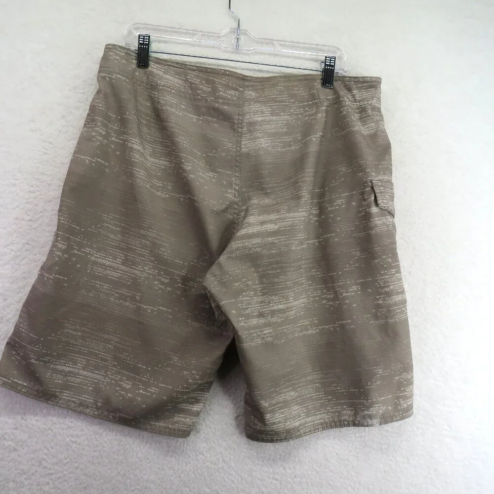 Oakley Swimsuit Mens Size 34 Beige Patterned Boardshorts Drawstring Waist Pocket